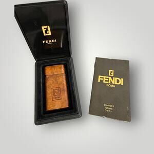 VTG Fendi Roma Wood Grain Butane Lighter w/ Box Italy Rare . AS IS - no testing